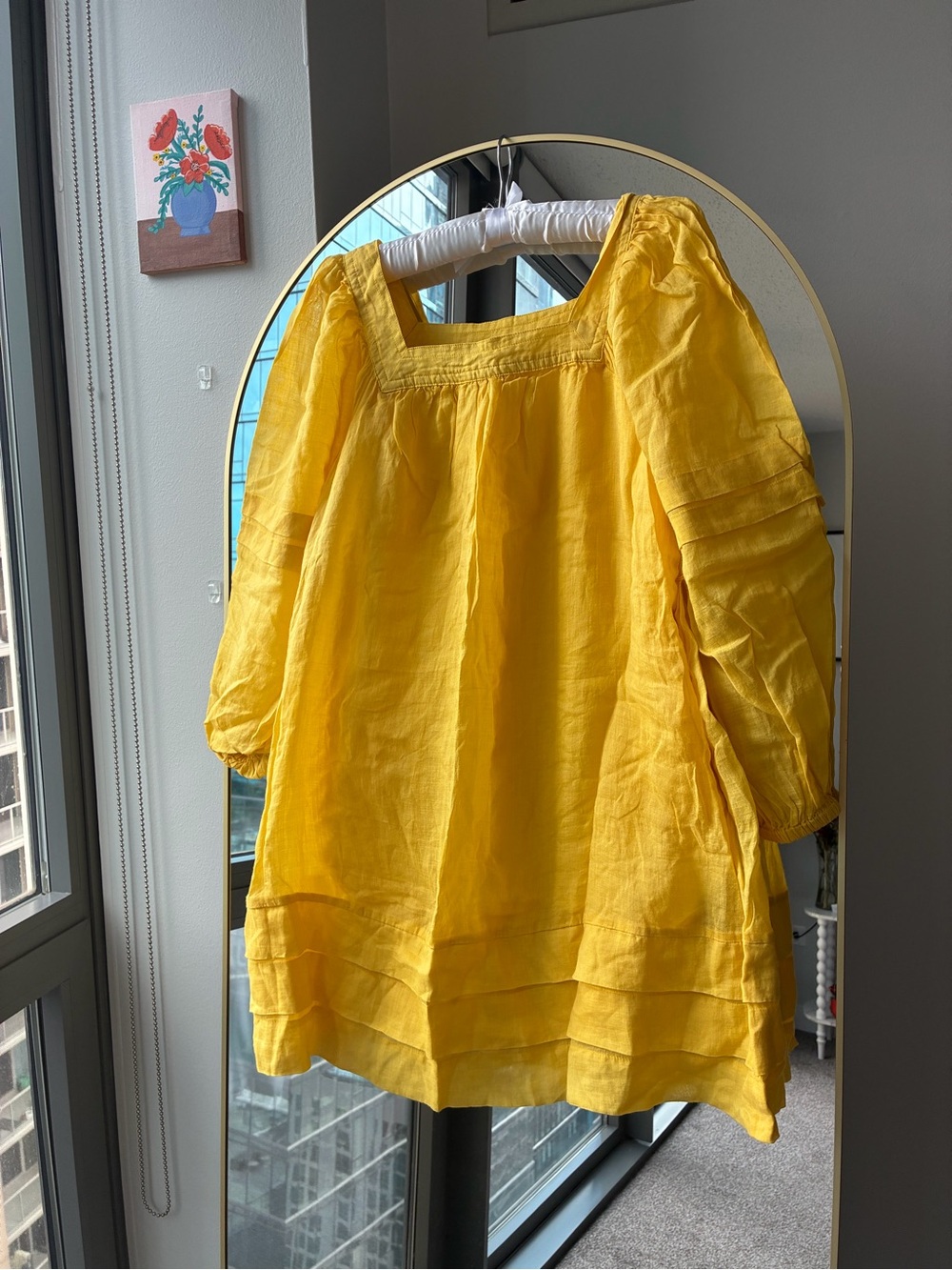 Banana Republic Bright Yellow Square Neck Puff Sleeve Dress